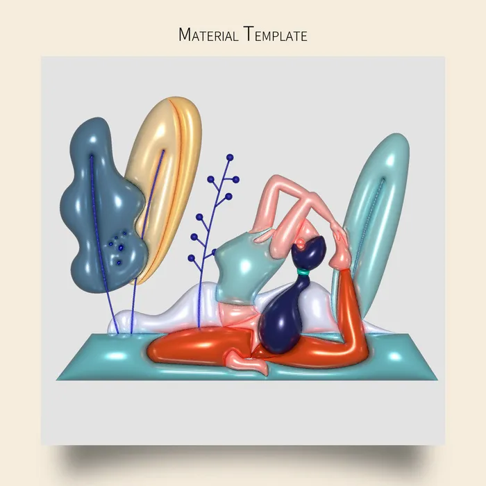 简约3D立体膨胀效果运动瑜伽插画元素
