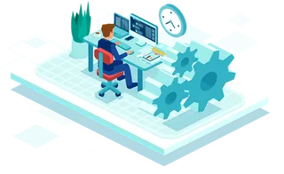 网上办公卡通蓝色科技kv主视觉素材