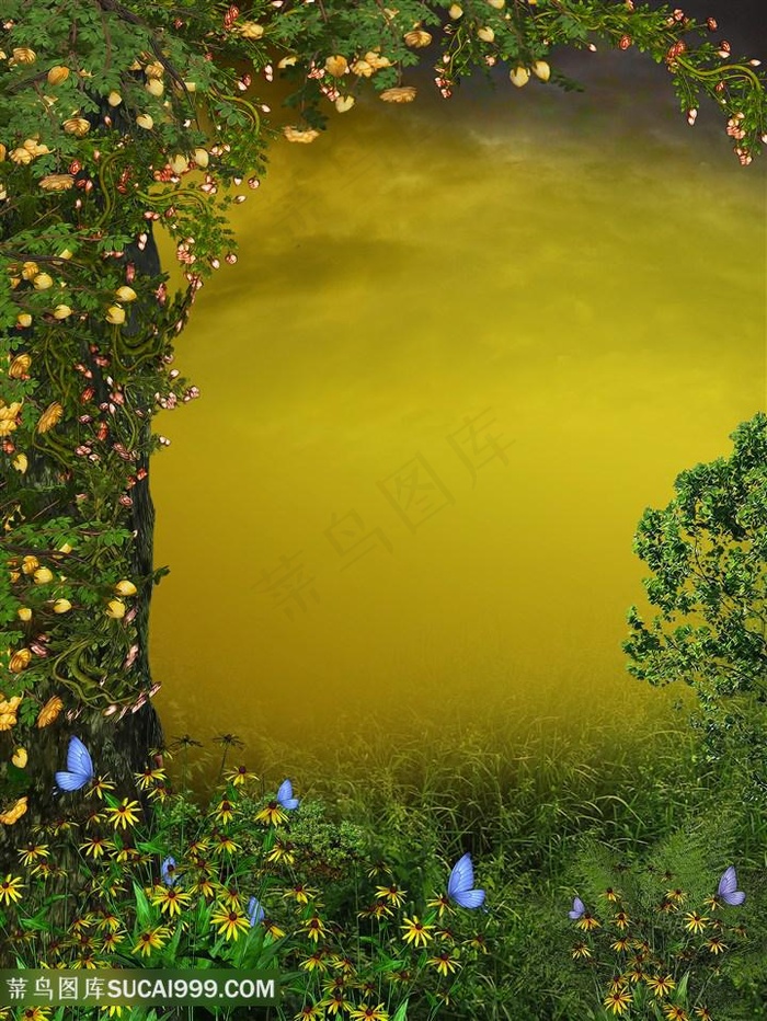 蝴蝶花藤花卉画意背景图