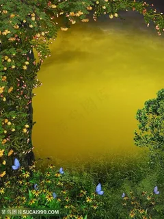 蝴蝶花藤花卉画意背景图