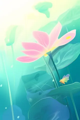 创新可爱粉色荷叶昆虫线条背景