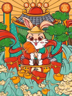 2023兔年春节插画海报背景