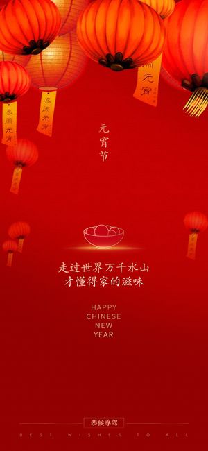 中式元宵节海报花灯节元宵汤圆红色海报