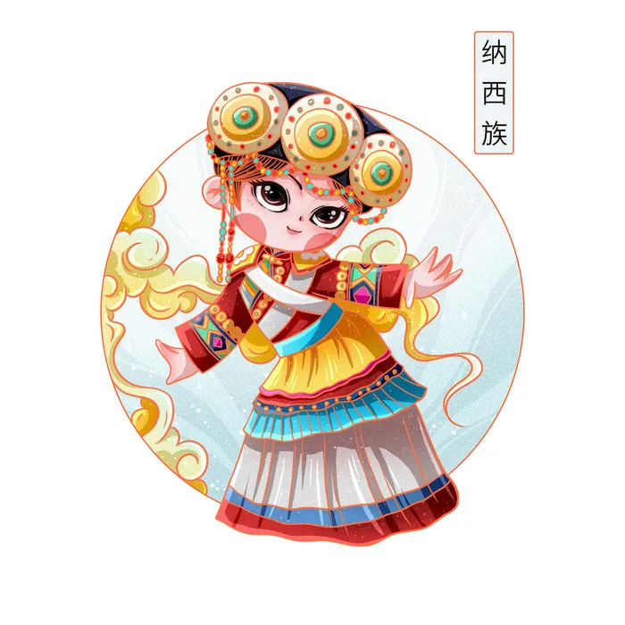国潮Q版56个少数民族人物卡通形象服饰插画民族风服饰元素PSD素材psd模版下载