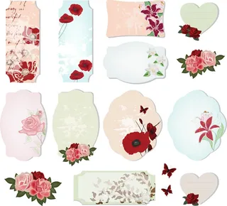 免抠复古彩绘花卉标签