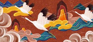 国潮风仙鹤喜鹊凤凰手绘插画