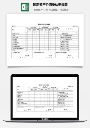 固定资产价值重估申报表excel模板预览图