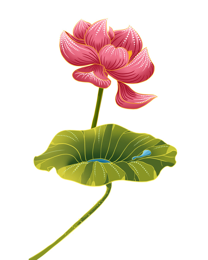 国潮中国风手绘荷花莲花荷叶莲藕植物花卉装饰插画PSD设计素材