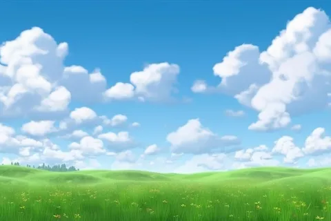 春天的蓝天白云草原很美背景图