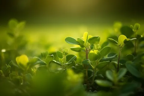 在田野中的绿叶的特写摄影图壁纸