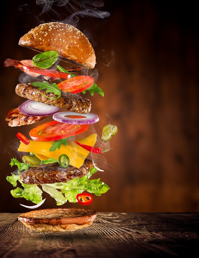 高热量的美味汉堡