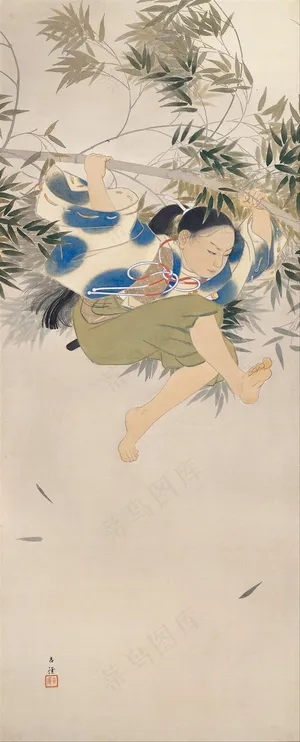 桥本关雪人物竹子绘画作品素材