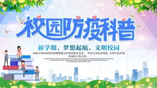 蓝色新冠肺炎校园防疫内容展板