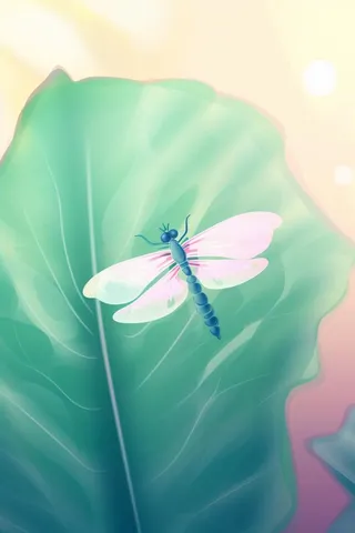 创新可爱粉色荷叶昆虫线条背景