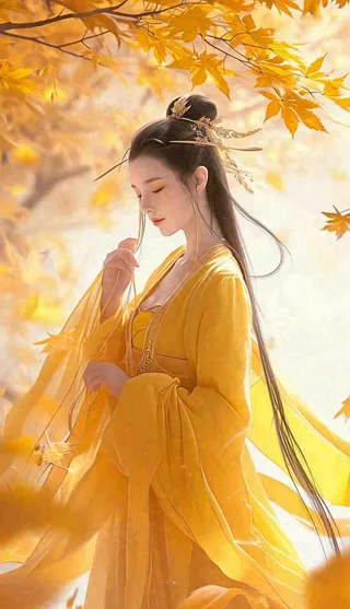 中国风古风美人秋天秋叶温馨