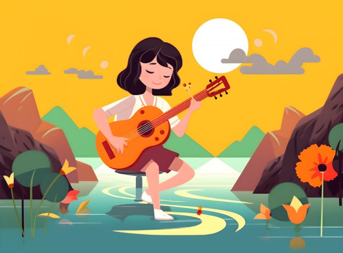 夏日音乐会孩子吉他背景