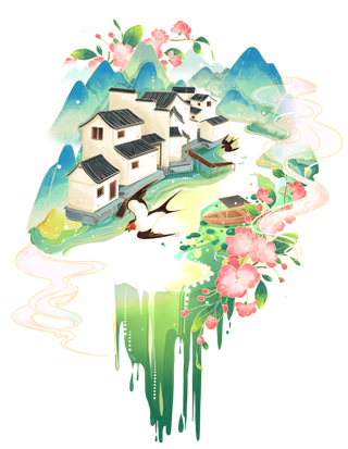 清明元素卡通春天清明节晚春绿色