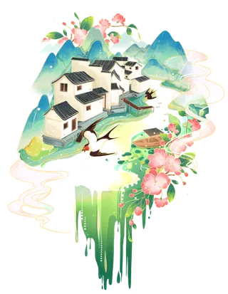 清明元素卡通春天清明节晚春绿色