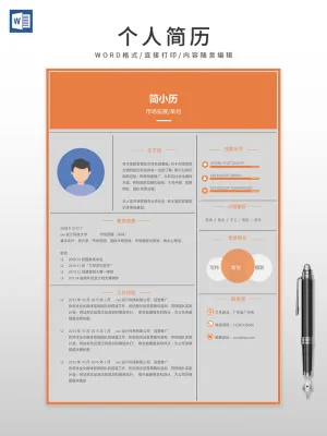 橘黄色简约风市场策划简历