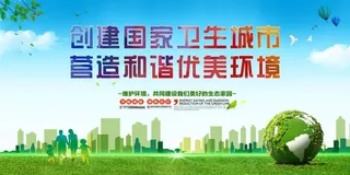 爱国卫生月爱卫生绿色环保卫生城市宣传栏海报设计PS素材