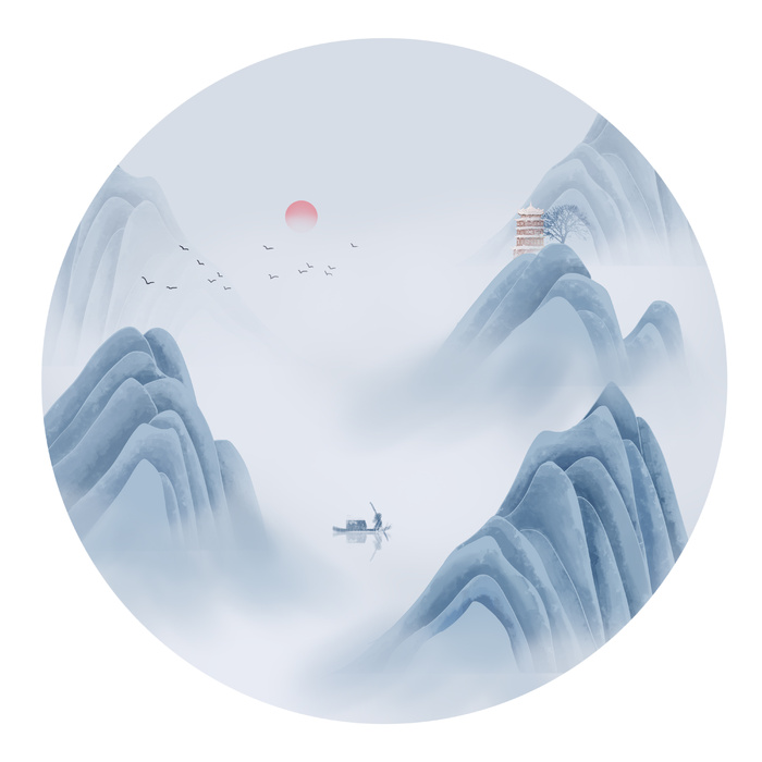 圆形古风山水 psd模版下载