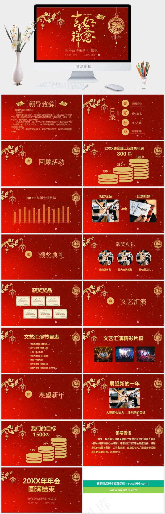 喜庆大气红色新年总结活动策划PPTppt模版