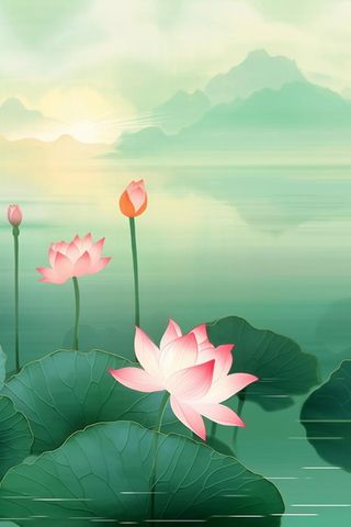 简约大气意境绿色荷花背景