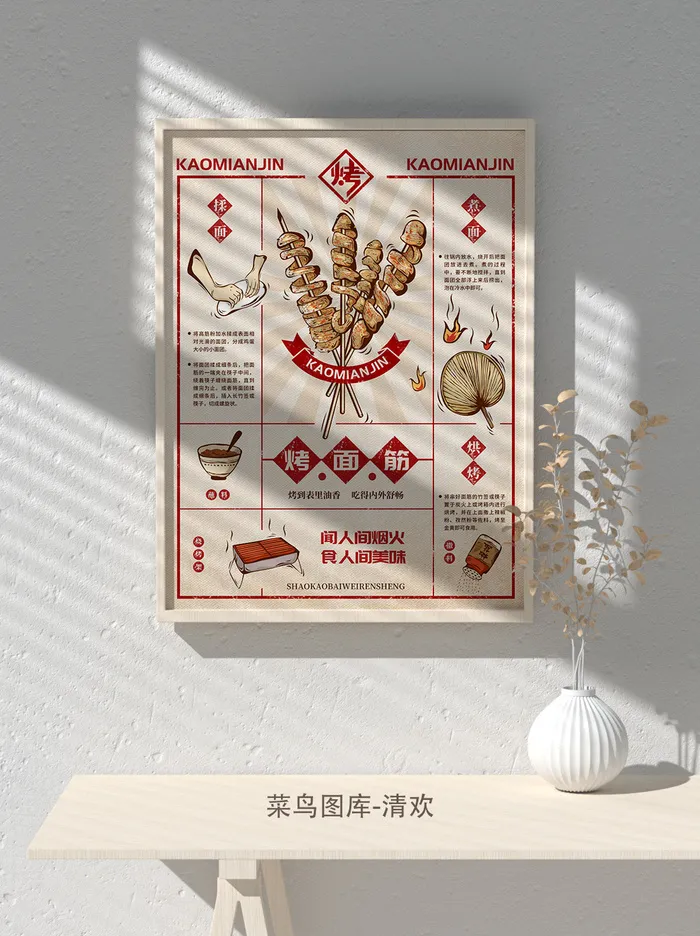 国潮风餐厅饭店特色美食插画海报psd模板psd模版下载