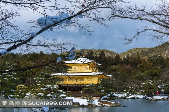 日本著名寺院 鹿苑寺雪景