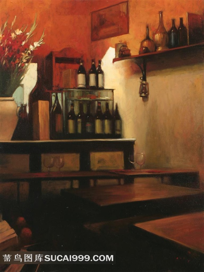 红酒静物油画素材