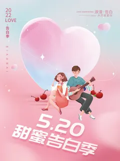 卡通手绘风520甜蜜告白季简约海报