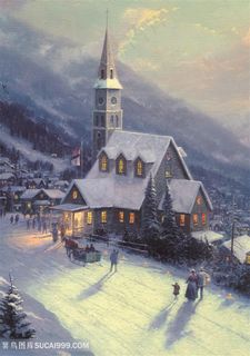 雪景唯美油画托马斯风景原版