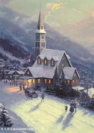 雪景唯美油画托马斯风景原版