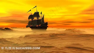 沙漠上逆风航行的帆船