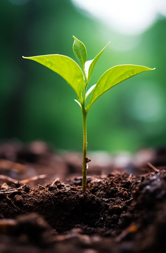 春天一颗嫩绿的幼苗摄影图(2688x4080)