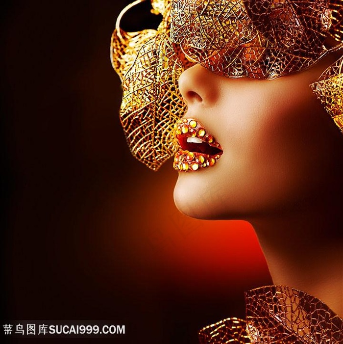 镶钻的红唇性感美女高清图片