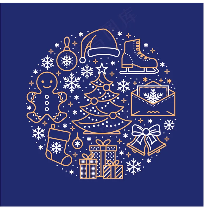 线性圣诞元素ai矢量模版下载