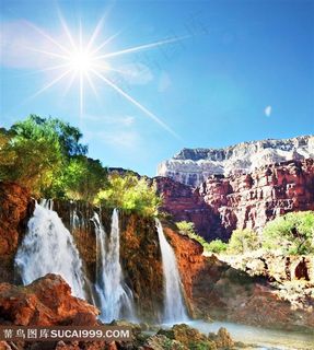 山崖瀑布自然风光高清图片