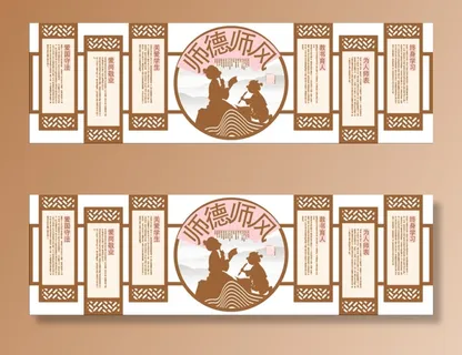 新中式师德师风传统美德仿古木质校园文化墙