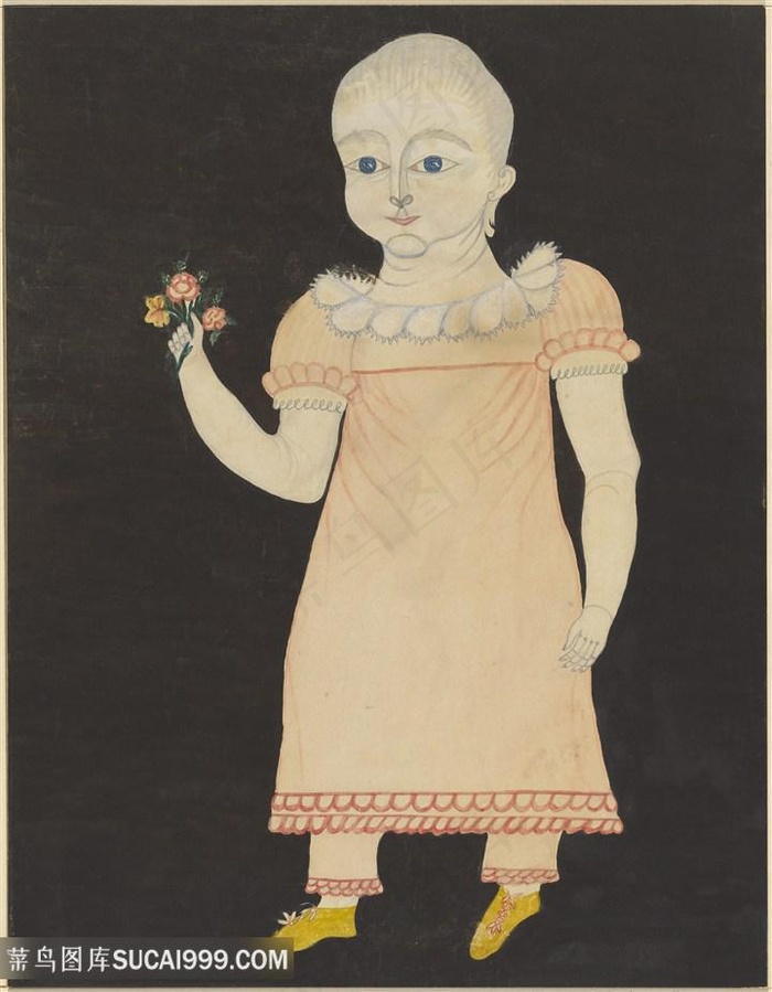 女婴肖像装饰画手绘插画