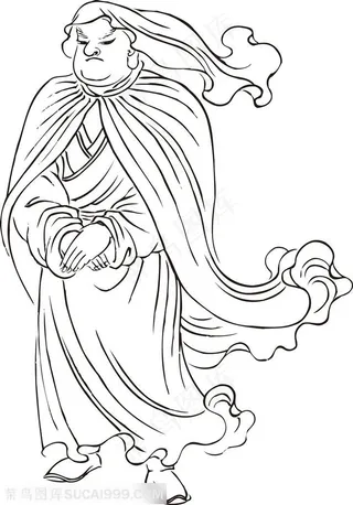 披着披风的僧人罗汉线描矢量PNG绘画图片
