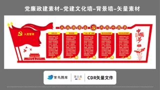 党建文化墙党建素材CDR预览图红色背景永远跟党走中国梦三会一课