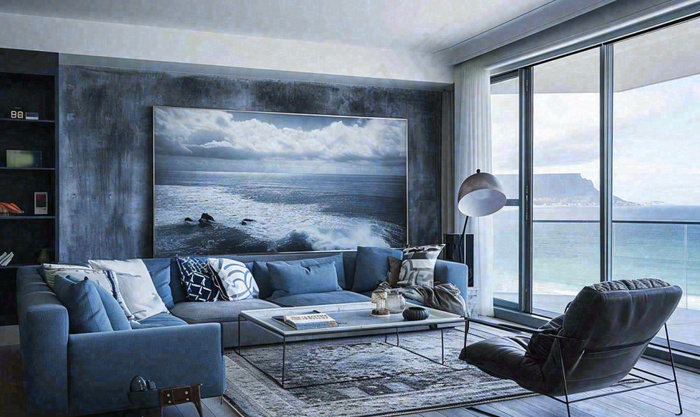 室内设计家具家装展示客厅沙发电视海景，简约摄影图(1424x848)