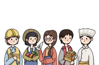 五一劳动节劳动人民群像插画