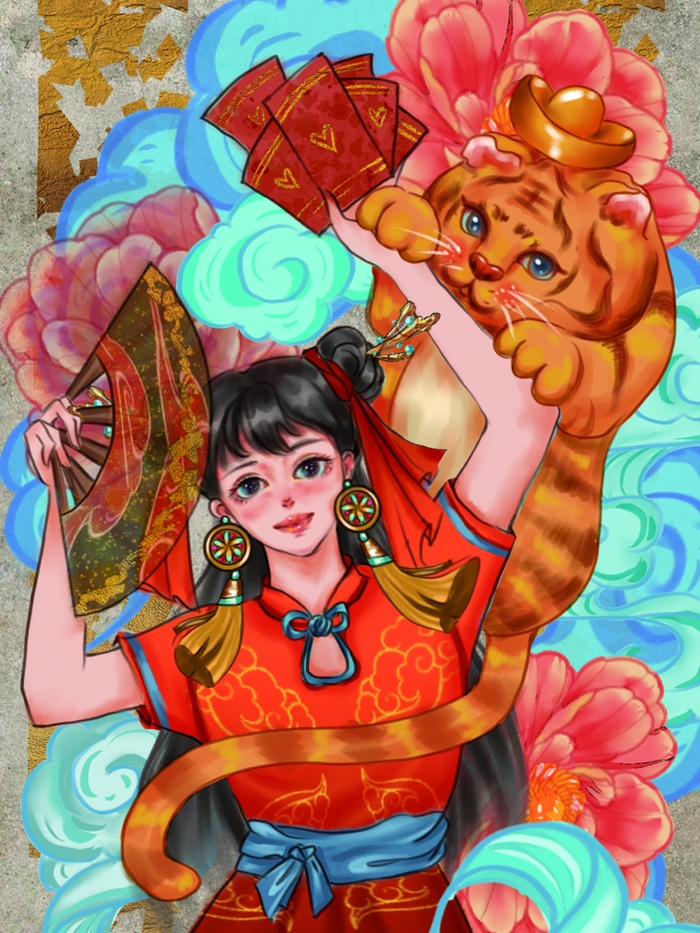 虎年中国风萌虎插画