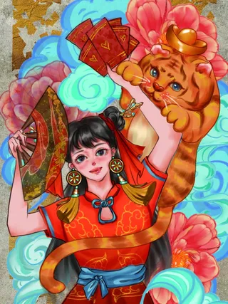 虎年中国风萌虎插画