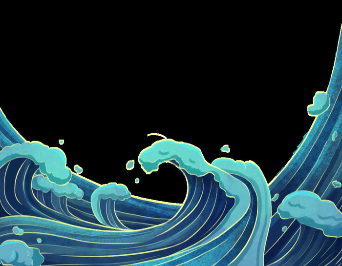 中国风国潮插画海浪波浪背景装饰浪花图案元素(3543x2758)psd模版下载