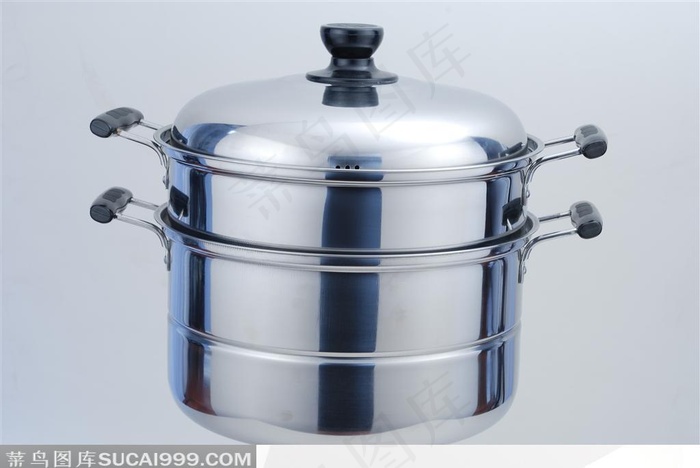 不锈钢蒸锅静物特写高清图片