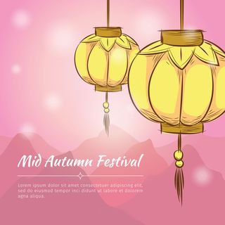 中秋快乐灯笼紫色背景
