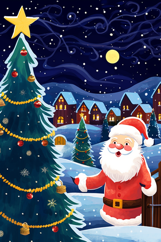 圣诞送礼物的圣诞老人节日卡通插画背景